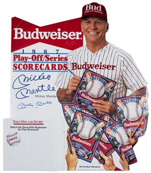 1987 Mickey Mantle Signed Oversized Budweiser Score Card Promotional Display (JSA)